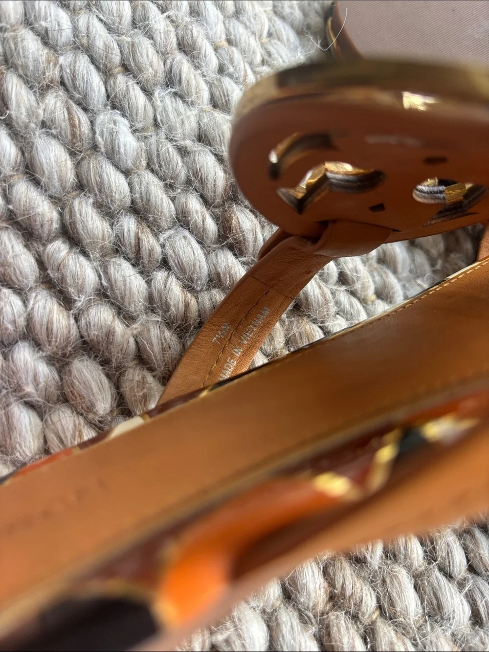 Tory Burch Tan Leather Logo Thong Sandals with Multicolor Trim